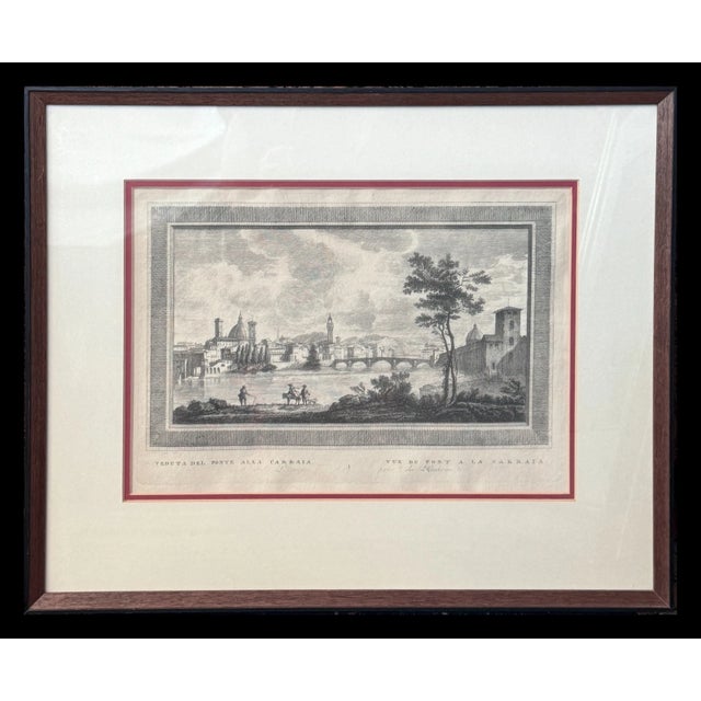 Grand Tour Italian Veduta Etching – Florence Ponte Alla Carraia – c.1800 For Sale