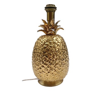 Golden Ceramic Pineapple Table Lamp, 1970s For Sale