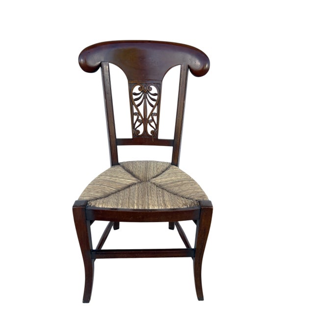 A nice set of 8 Italian style Provincial Ding Room Chairs. Decorated carved back-splats, splayed legs and featuring an...