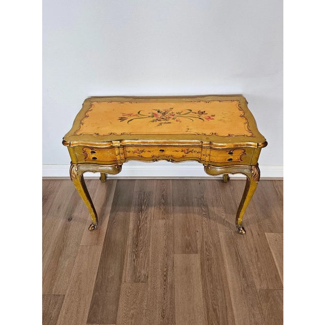 Rococo Vintage Italian Venetian Louis XV Style Paint Decorated Writing Desk For Sale - Image 3 of 13