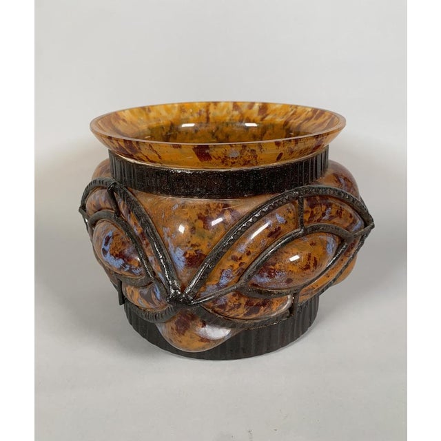 1920s Art Deco Glass and Wrought Iron Vase from Le Lorrain, 1920s For Sale - Image 5 of 9