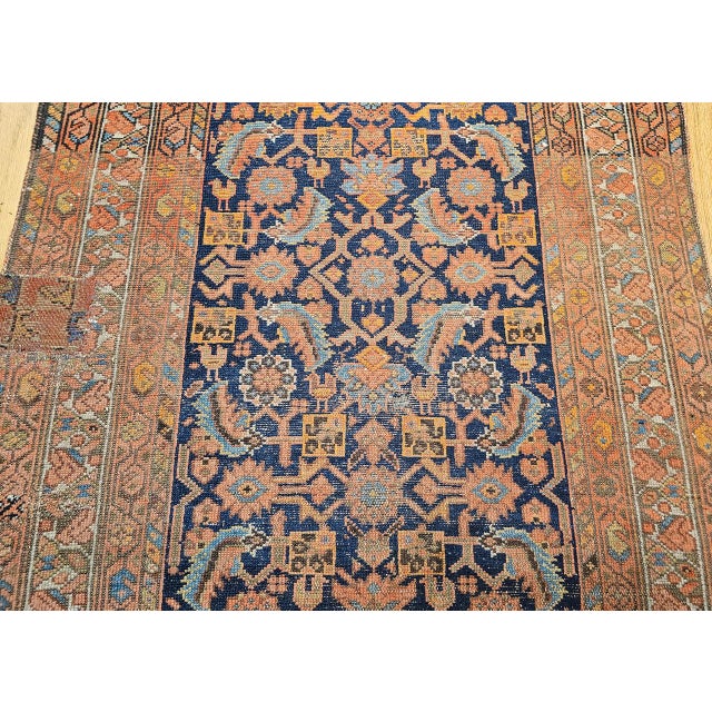 19th Century Persian Malayer Runner Rug, Hand-Knotted Wool, Geometric Pattern, 4x 16, Rust-Red & Blue For Sale - Image 13 of 16