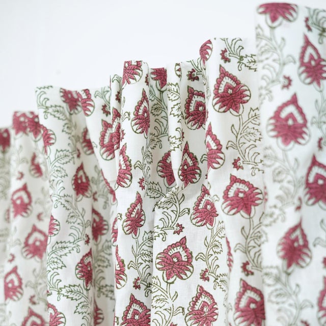 Madubala Handcrafted Floral Semi-Sheer Viscose Linen Curtain Size-54"Wx72"L For Sale - Image 4 of 5