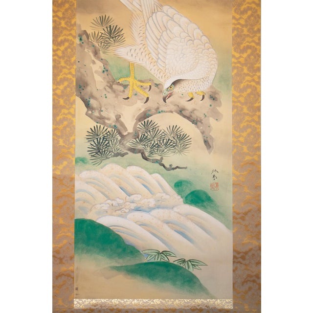 Early 20th Century Nishii Shōdō "White Hawk on a Pine Tree", Late Meiji to Early Showa Large Scroll Painting For Sale - Image 5 of 18