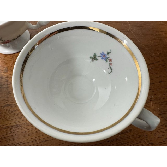 Vintage Wawel Poland Porcelain Tea Cup Saucer Set 5 Floral Gold Trim - 10 Pcs For Sale - Image 10 of 18