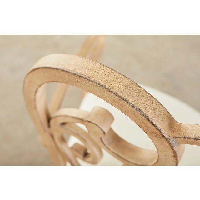 Late 20th Century Pair of Spanish Colonial Style Painted Iron Garden Counter Bar Stools For Sale - Image 5 of 13