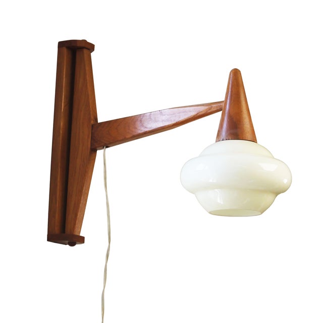 Mid-Century Wooden and Opaline Glass Wall Light, Czechoslovakia, 1960s For Sale - Image 11 of 11