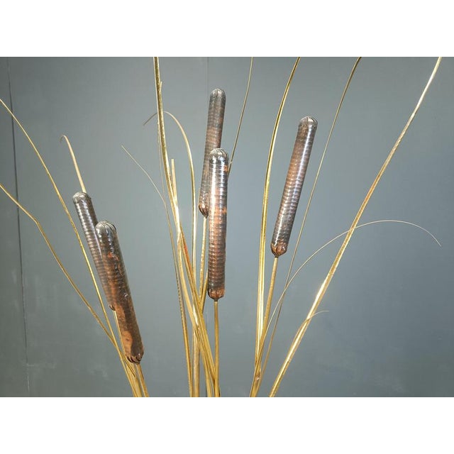 Vintage Brass Cattail Floor Lamp attributed to Daniel Dhaeseleer, 1970s For Sale - Image 6 of 13