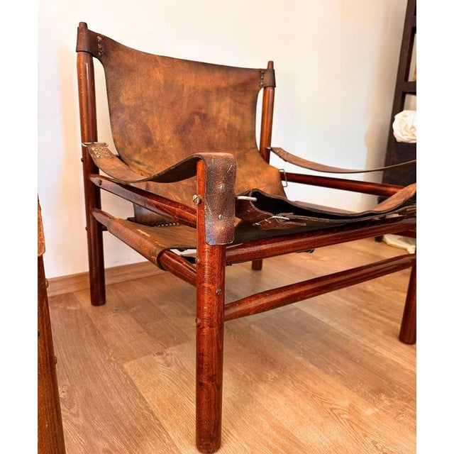 Wood Vintage Buffalo Leather Safari Armchair in Oak Frame, 1970s, Set of 2 For Sale - Image 7 of 9