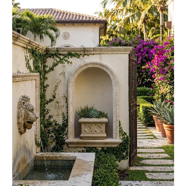 2000 - 2009 English Gothic Style Cast Stone Square Planter With Rosette Panels For Sale - Image 5 of 8