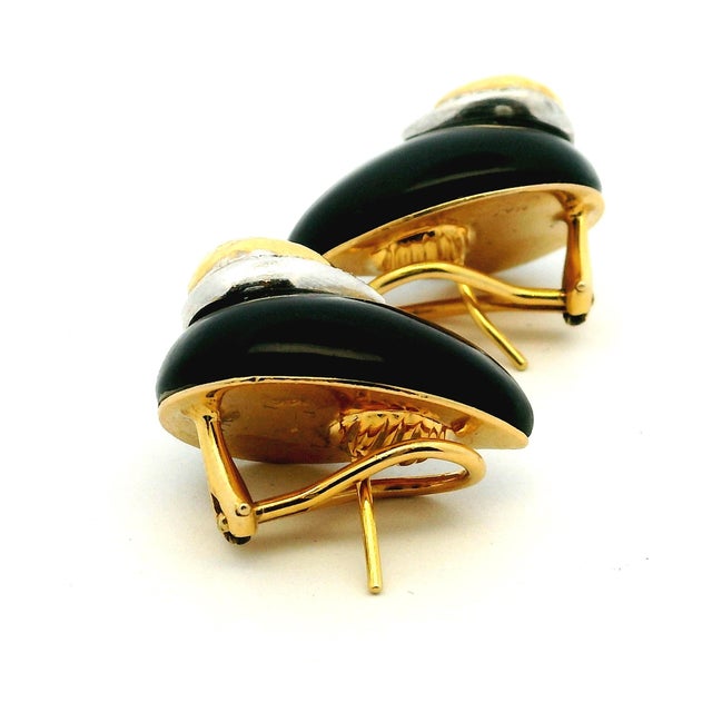 Vintage Maz 14k Gold Onyx and Diamond Clip Earrings, A Pair For Sale - Image 14 of 16