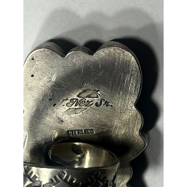 Silver Native American Statement Ring Sterling Silver Turquoise For Sale - Image 8 of 8