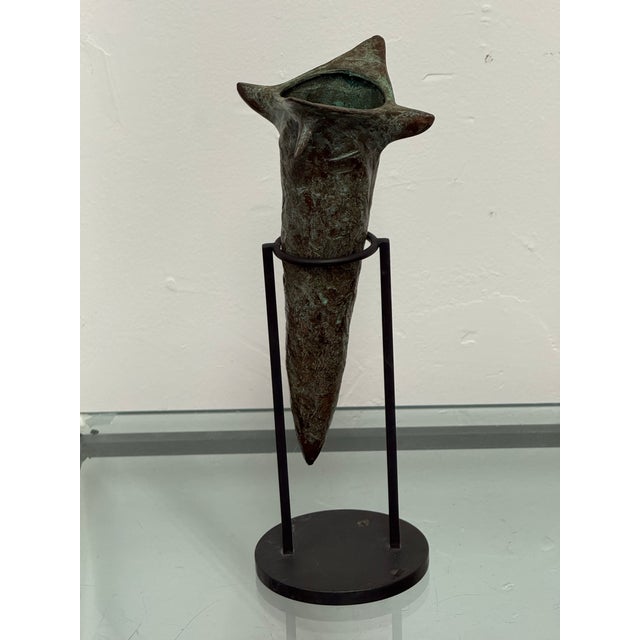 Abstract Sculptural Metal Vase + Stand, Vintage For Sale - Image 3 of 12