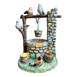 Antique French Majolica Bird Wishing Well Flower Holder Cache Pot Jerome Massier For Sale
