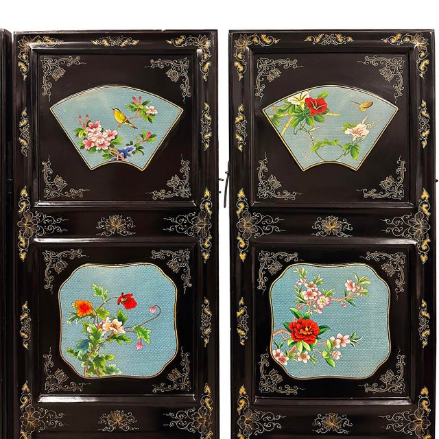 1920s Early 20th Century Chinese Folding Screen/Room Divider With Cloisonne Panels For Sale - Image 5 of 18