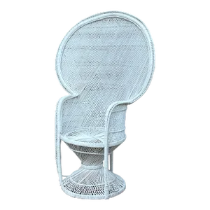 1970s Vintage White Wicker Peacock Chair