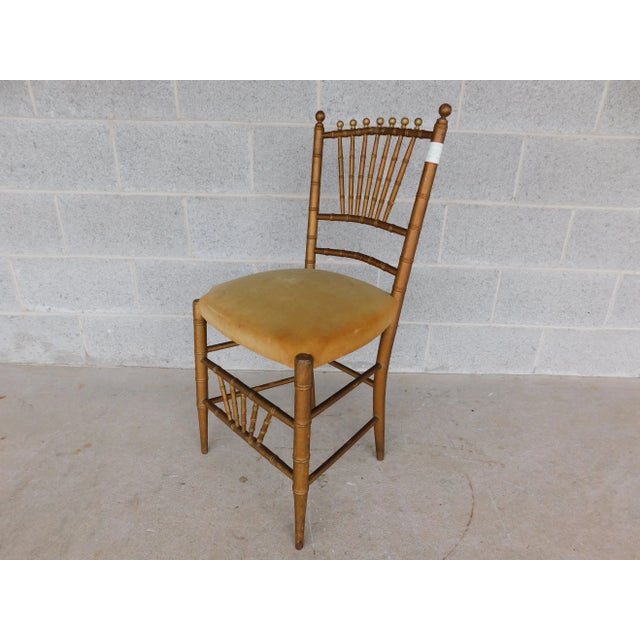 Paint Antique Gold Painted Faux Bamboo Music Box Seat Accent Chair For Sale - Image 7 of 12