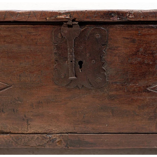 Spanish Carved Oak Bench Coffer, 1700s For Sale - Image 5 of 16