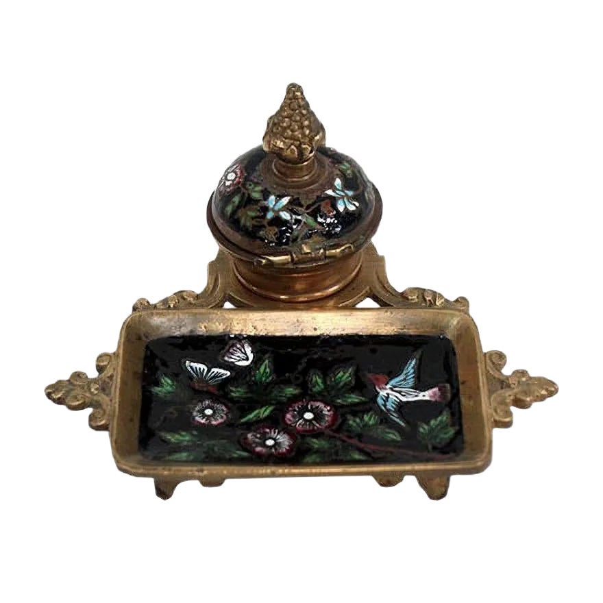 Small Napoleon III Inkwell in Bronze and Enamel, 19th Century | Chairish