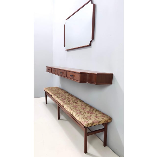 Vintage Entryway Set of Wall Mirror, Walnut Console and Bench, Italy, 1959, Set of 3 For Sale - Image 6 of 18