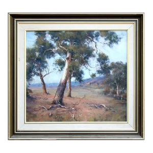 1990s "Australian Gum Trees" Landscape Oil Painting by John Sharman, Framed