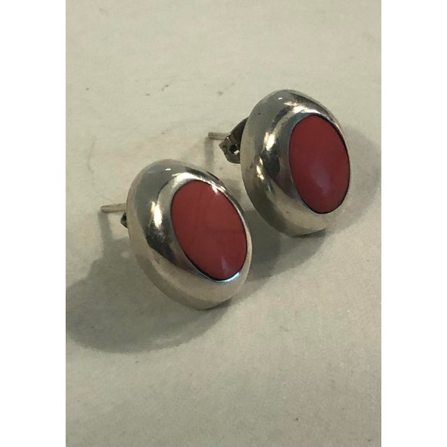 Mexican 1990s Mexico Red Jasper Cabochon Sterling Earrings, A Pair For Sale - Image 3 of 7