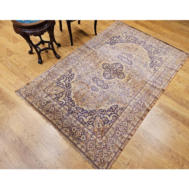 19th Century Vintage Turkish Silk Area Rug, Floral Medallion, Mid-20th Century, 4' x 6' For Sale - Image 5 of 18