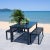 Classic construction is given a contemporary update in this outdoor Aquina Dining Set. Aquina’s Parsons style black acacia...