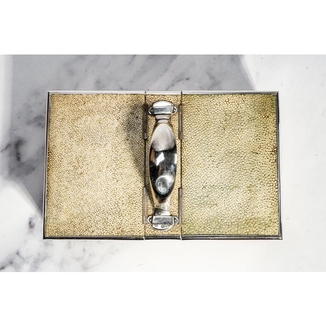 Traditional English Edwardian Antique Shagreen Leather Sterling Silver Cigar Box Tobacciana For Sale - Image 3 of 16