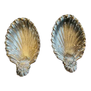 Pair of 1980s La Concha Silver Plate Oval Shell Dishes Footed