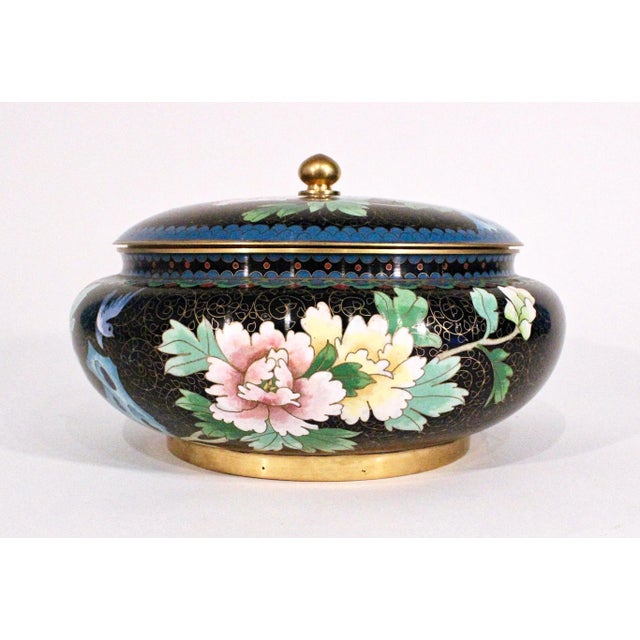 Black Large Cloisonné Lidded Floral Bowl For Sale - Image 8 of 8
