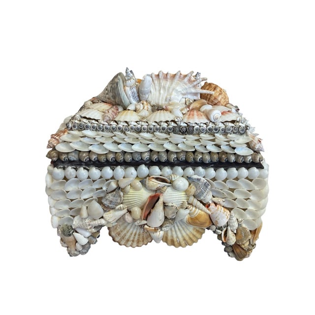Footed Natural and White Mixed Shell Box, by Stetson Shells.. A Stunning Shell Covered Box with White and Natural Shells...