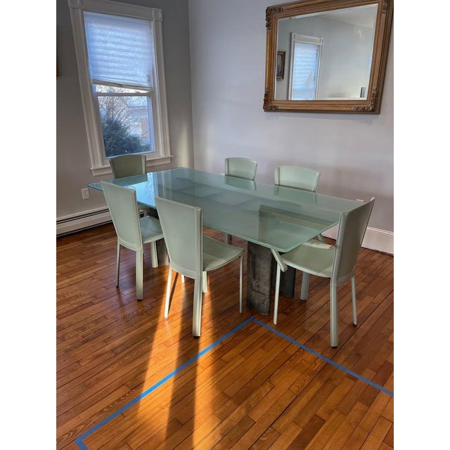 Contemporary 1990s Contemporary Style Glass Table With Six Arper Italy Leather Chairs - Set of 7 For Sale - Image 3 of 9