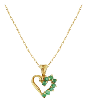 Heart Shaped Emerald Necklace 14k Yellow Gold 16"
