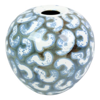 Ceramic Vase with Blue and White Pattern by Peter Weiss, 1990s For Sale