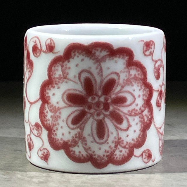 Red Underglaze Red Porcelain Thumb Ring With Floral Motif For Sale - Image 8 of 9