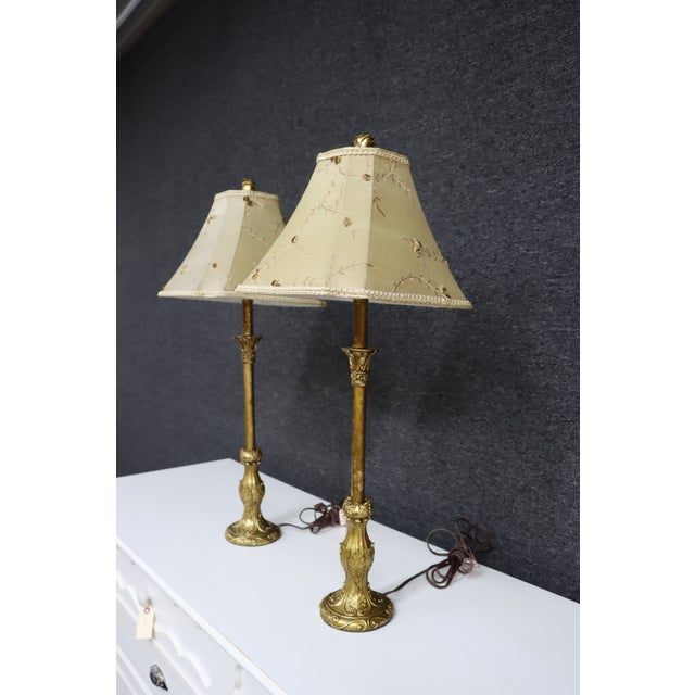 Gold Gilt-Stick Lamps/Pair *floral vine pattern on shades