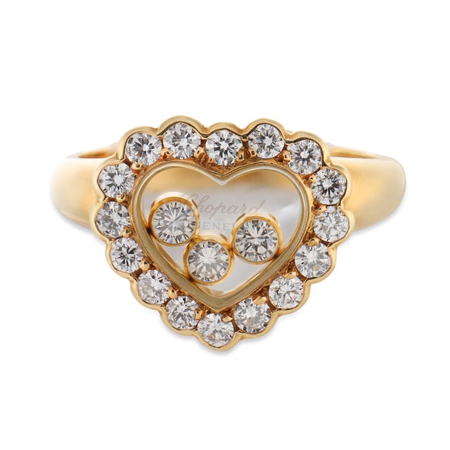 Contemporary Mid 20th Century Chopard Happy Diamond 18k Yellow Gold Heart Ring, Size 4 For Sale - Image 3 of 6