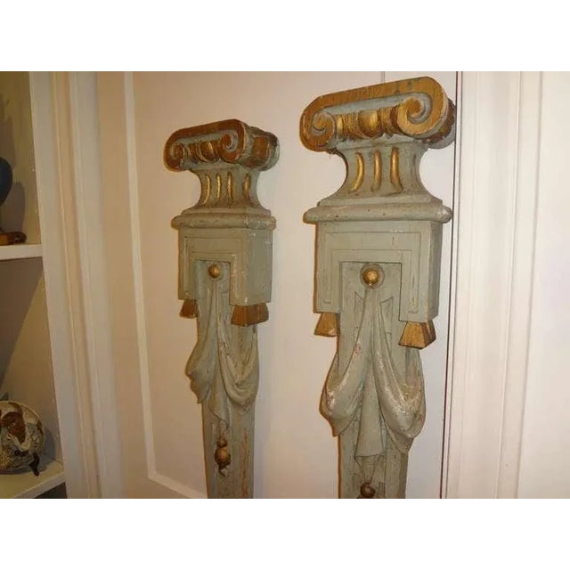 19th Century Italian Neoclassical Style Painted and Giltwood Architectural Pilaster Columns For Sale - Image 5 of 10