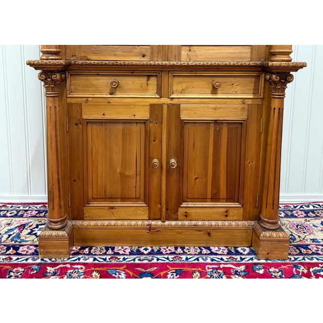 Vintage English Large Pine Cupboard Cabinet Corinthian Capitals Fluted Columns For Sale - Image 14 of 16