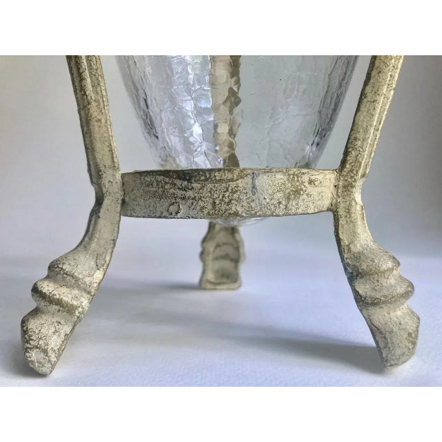 1980s Off White Metal Urn Vase With Crackle Glass Insert, 1980's For Sale - Image 5 of 12