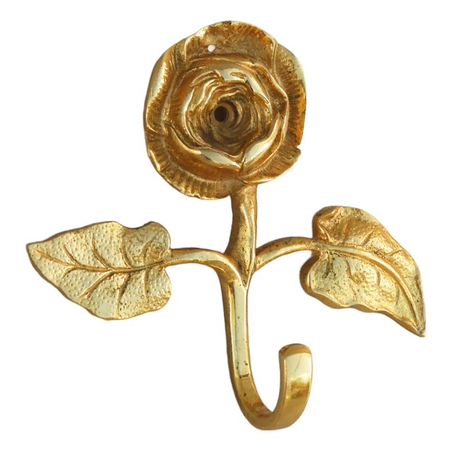 Mid-Century Modern French Rose Flower Hooks in Gilded Brass, 1950s For Sale