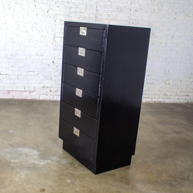 Campaign Mid to Late 20th Century Modern Campaign Henredon Black Narrow Chest of Drawers or Lingerie Cabinet For Sale - Image 3 of 18