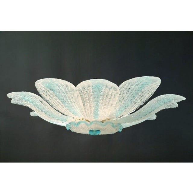 Italian 1960s Clear and Blue Graniglia Murano Flush Mount For Sale - Image 3 of 7