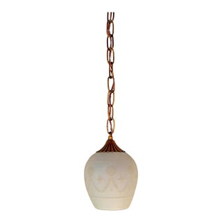 Vintage 1930's Art Nouveau Embossed Frosted Glass Pendant Light For Sale