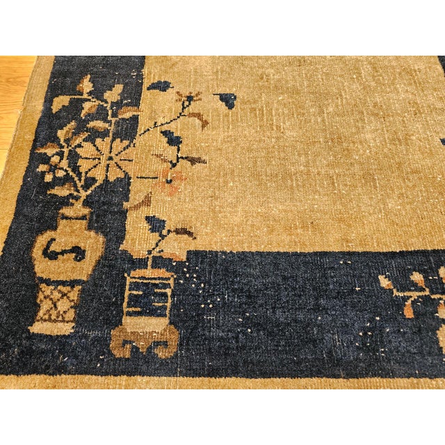Vintage Art Deco Chinese Area Rug, Handwoven Wool, Floral Medallion, 3' x 6' For Sale - Image 17 of 17