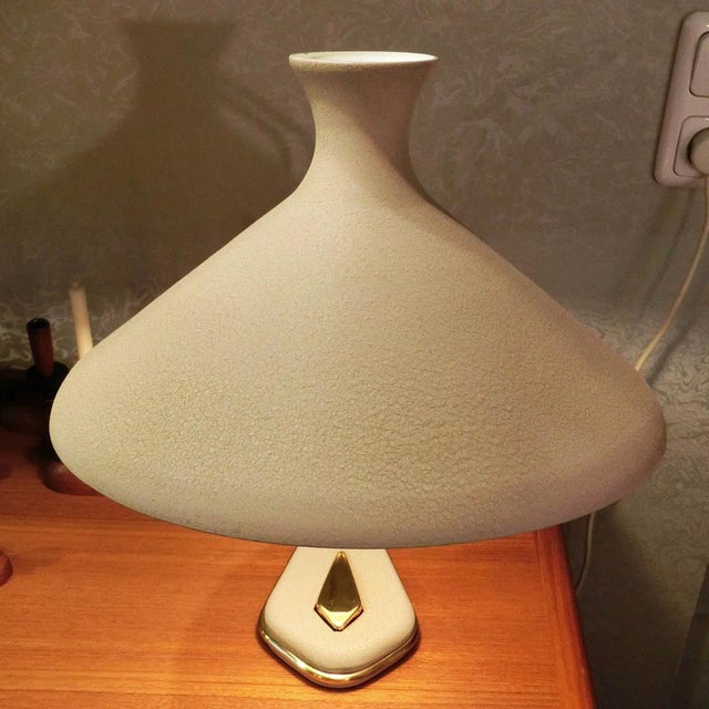 Beige Mid-Century Table or Desk Lamp with Shrink Varnish Diabolo Design, 1950s For Sale - Image 8 of 9
