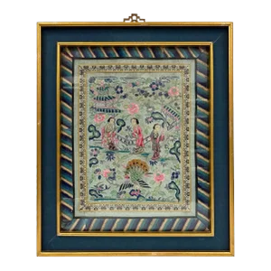 Framed Antique Chinese Qing Dynasty Embroidery 24lp114