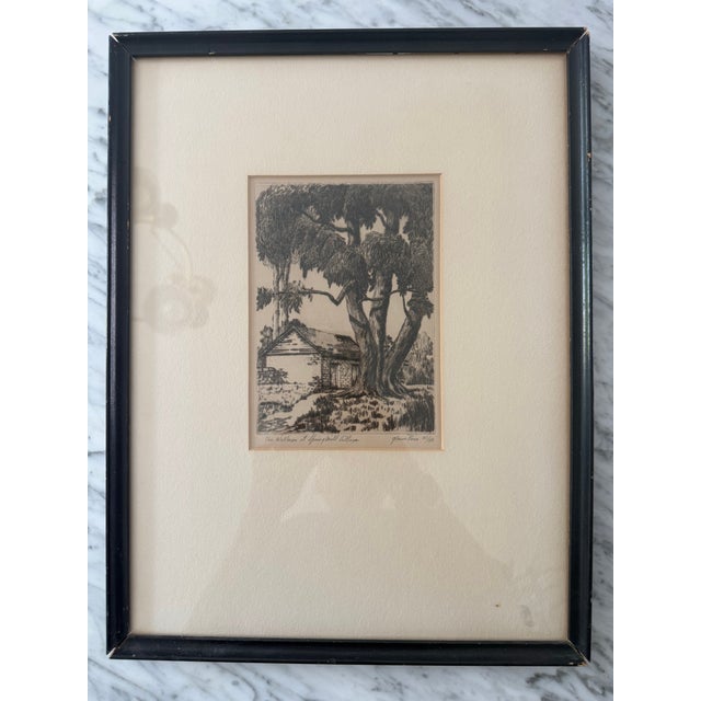 The image shows a vintage black-and-white landscape etching titled "The Willows at Springhill Village," pencil-signed by...
