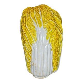 Ceramic Cabbage Decoration, Yellow & White Hand-Painted Leaf Texture (Symbol of Prosperity) For Sale